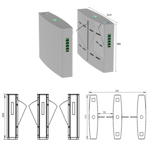 AI-WT003 Access Control Automatic Double Lane Flap Barrier Gate - ប្រពន្ធ័គ្រប់គ្រងច្រកចេញចូល