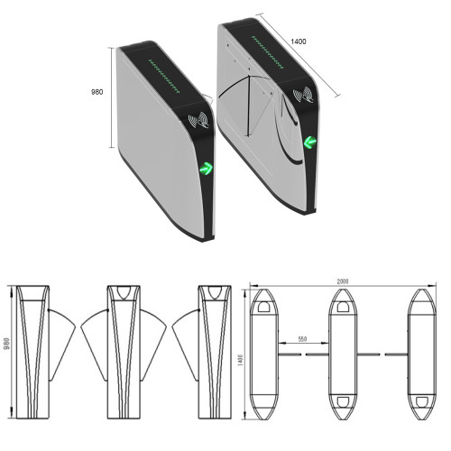 AI-WT009 Popular Sale Access Control Flap Turnstile Barrier Gate - ប្រពន្ធ័គ្រប់គ្រងច្រកចេញចូល