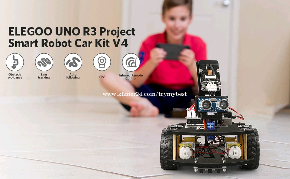 Elegoo Uno R3 Project Smart Robot Car Kit V4 With Uno R3 With Camera Line Tracking Module 7180