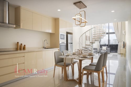 Tuol Kork area| Luxurious 1 bedroom duplex apartment for rent| Swimming pool, gym, jacuzzi and steam