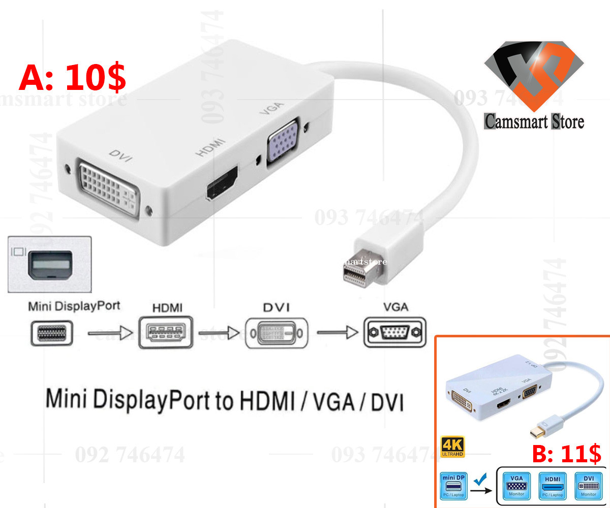 3 in 1 Display Port DP Male to HDMI DVI VGA Female Adapter For PC Laptop 