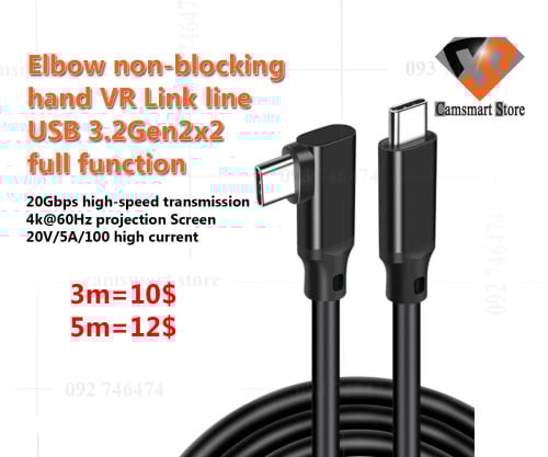Elbow USB 3.2 Gen 2 Type-C VR Data Cable Fast Charging 20Gpbs PD 100W 4K USB-C Cord