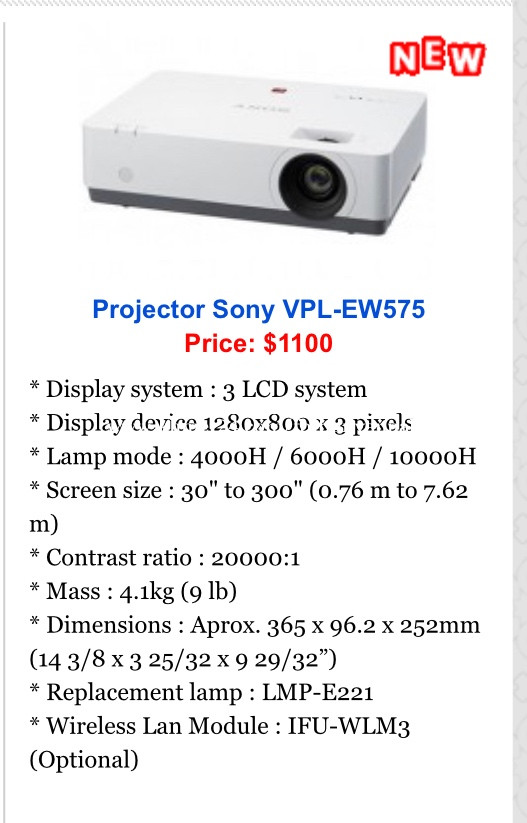 Sell Projector Sony Model VPL EW 575 New 99 Price 800 in Phnom Penh