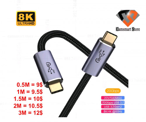 100W PD USB-C Cable 8K@60Hz USB 3.2 Gen2 20Gbps Thunderbolt 3 4 Cable