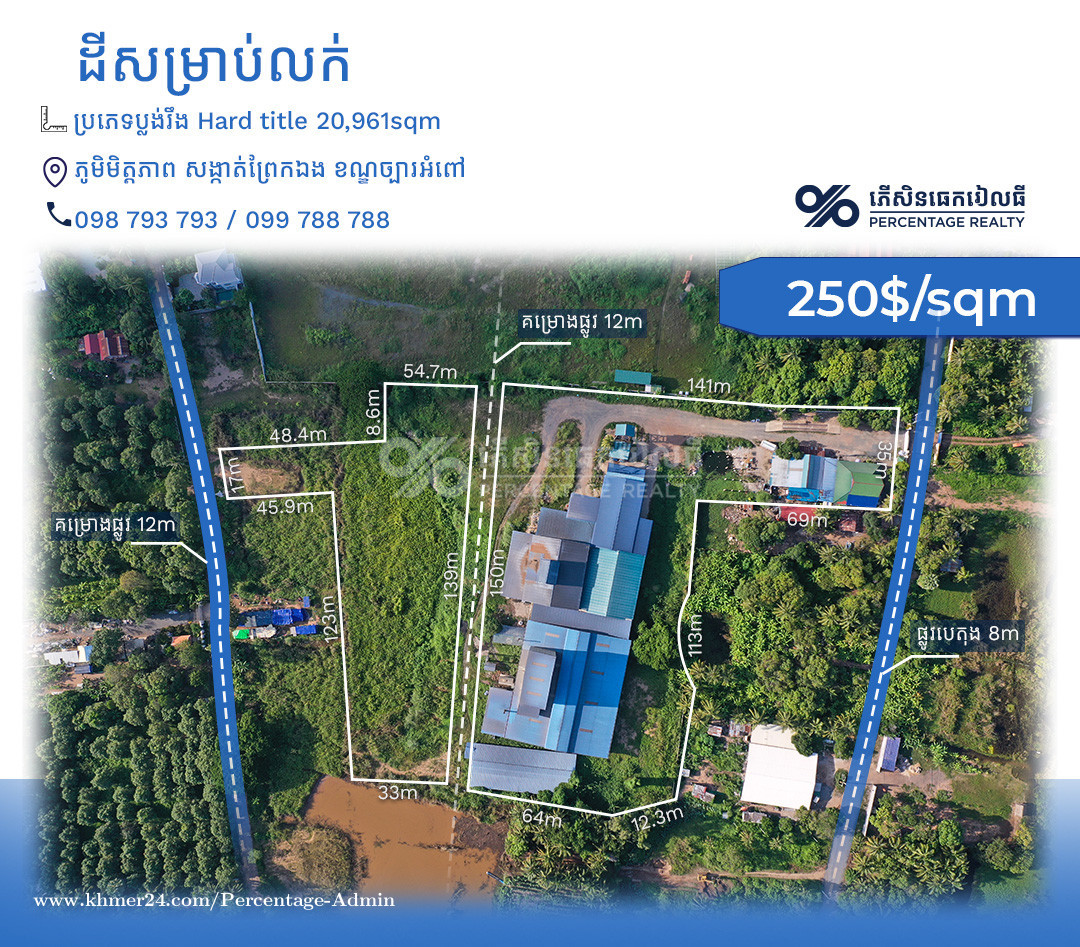 LAND FOR SALE ស្ថិតនៅភូមិមិត្តភាព សង្កាត់ព្រែកឯង ខណ្ឌច្បារអំពៅ
