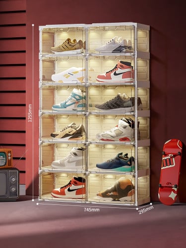 Shoes cabinet with sensor light control