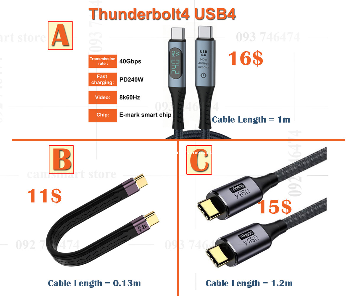 USB C to USB C Flexible Cable Support Thunderbolt 4 PD 100W Quick Charge,8K  Video,40Gbps price $11.00 in Tuek L'ak Bei, Tuol Kouk, Phnom Penh, Cambodia  - camsmart store