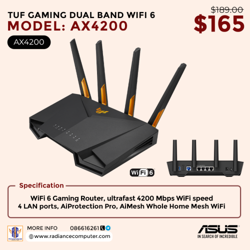 ASUS TUF GAMING Pro AX4200Q Gigabit WiFi 6 2.4G 5G Wireless Router 4200Mbps