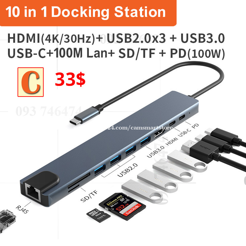 HUB USB-C (HDMI+USB-A3.0+USB-A2.0+SD+TF+USB-C) HB28