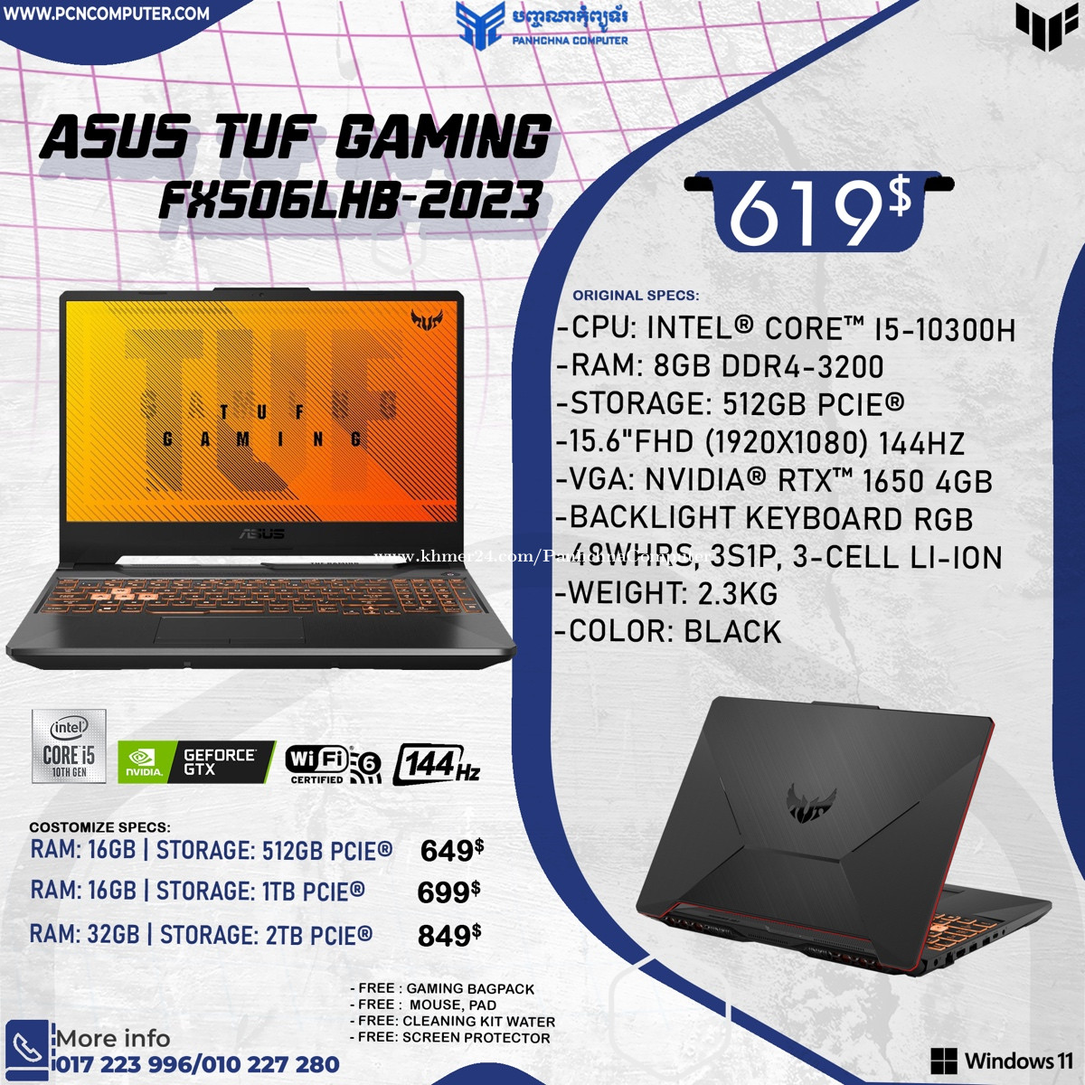 Asus Tuf FX506LHB Gaming Laptop Price 619.00 in Tuol Tumpung Muoy