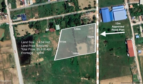 ក្រាំងធ្នង់ ដីលក់ទំហំ1.4ha $400/m2