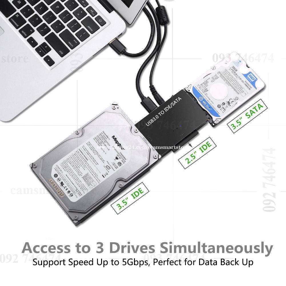 TSV USB IDE Adapter USB 3.0 to SATA IDE Hard Drive Converter Combo for  2.5/3.5 DE SATA SSD Hard Drives Disks with 12V 2A Power Adapter and USB  3.0 Cable for Laptops 