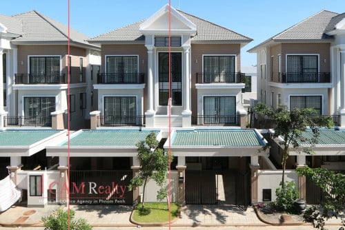 Chbar Ampov area| 4 bedrooms twin-villa in gated community for rent| Communal swimming pool and gym