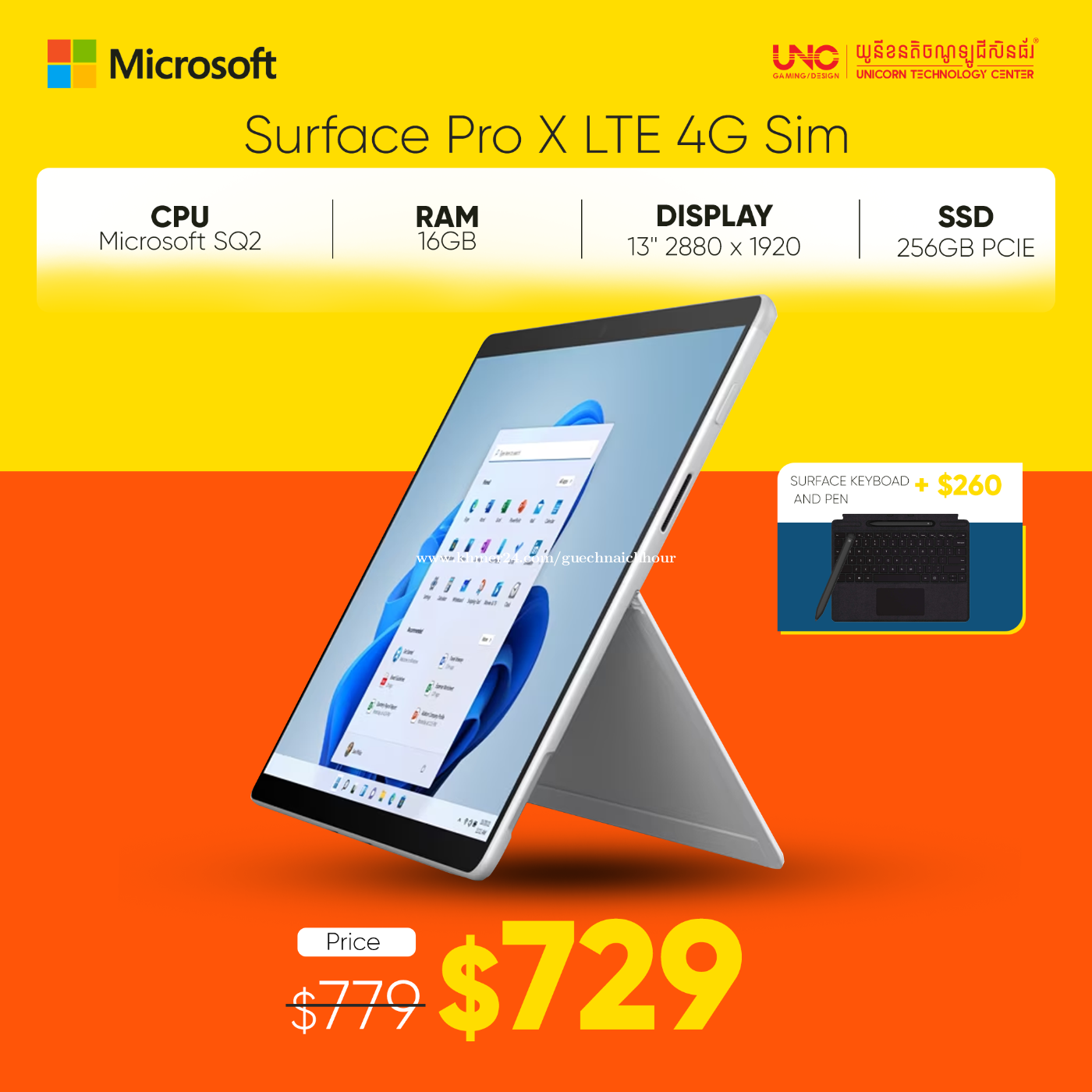 Surface pro x LTE 4G slim Price 729.00 in Mittakpheap, Cambodia UNC