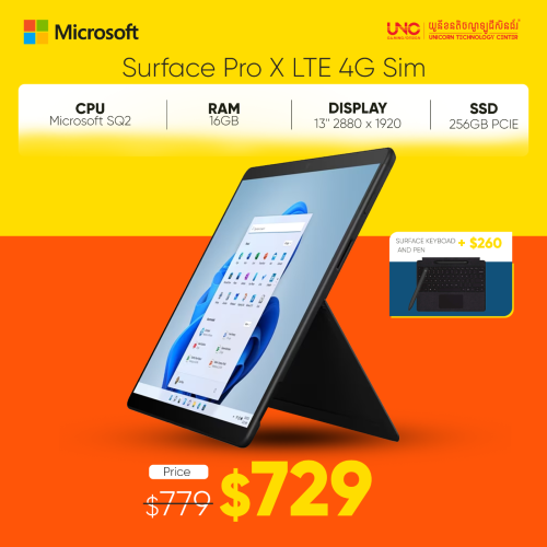 Surface Pro x LTE 4G Price $729.00 in Mittakpheap, Cambodia - UNC ...