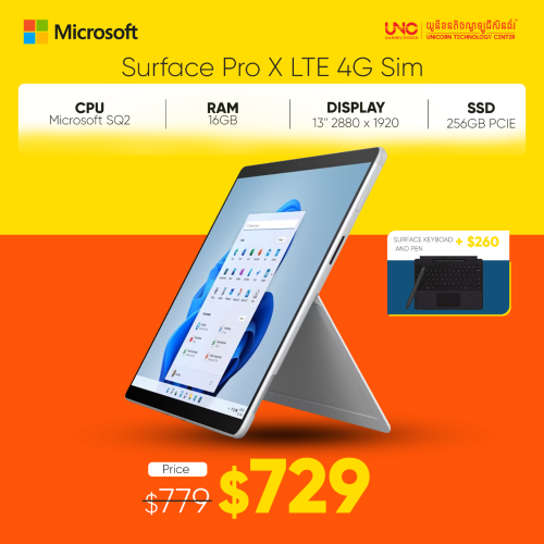 Surface pro x LTE 4G slim Price $729.00 in Mittakpheap, Cambodia ...