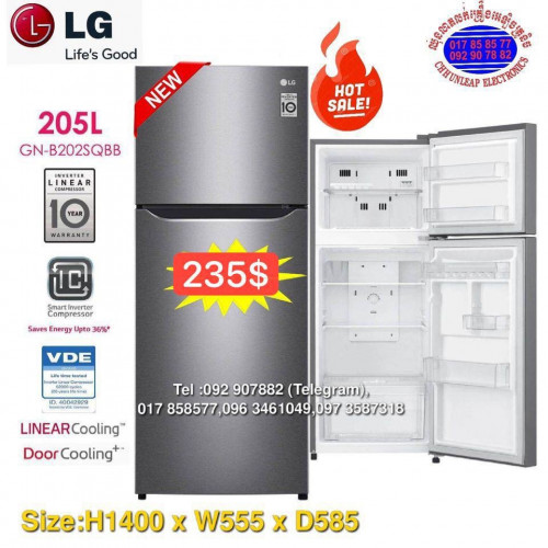 New Refrigerator 2door inverter LG GNB202QBB Price 235.00 in Tuol