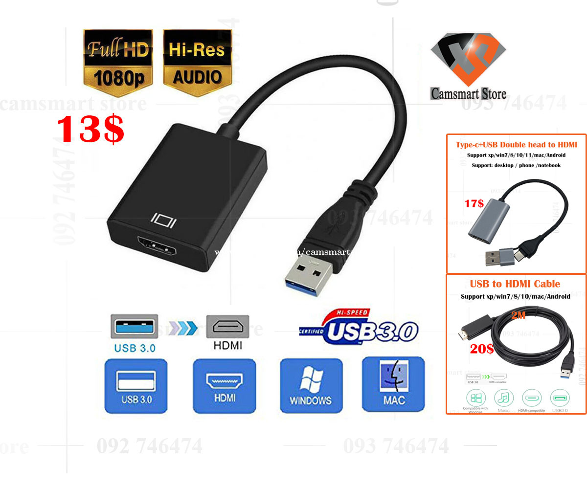 USB to HDMI Adapter USB HDMI Connector External Graphics Audio Card  Converter for Windows for Mac OS Price $13.00 in Tuek L'ak Bei, Cambodia -  Camsmart Store