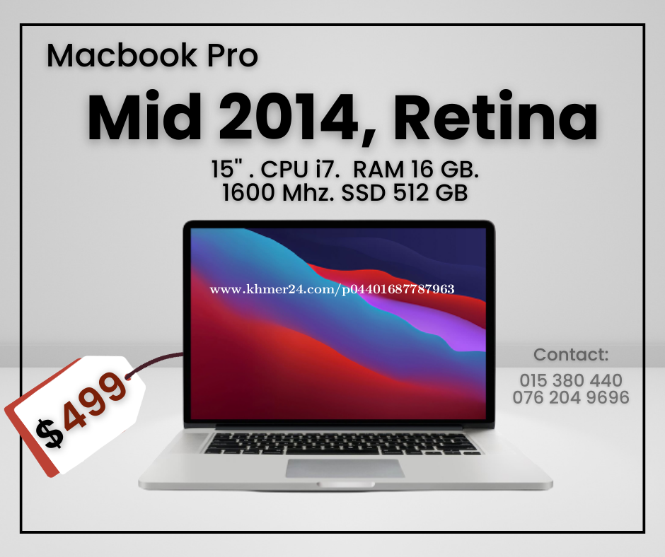 Macbook Pro Mid 2014 15'', Ram 16GB, SSD 512GB Price $549.00 in