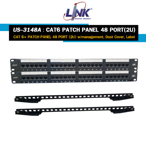 CAT 6 NEW PATCH PANEL 48 PORT(2U) w/management, Dust Cover, New Label (P/N: US- 3148A)