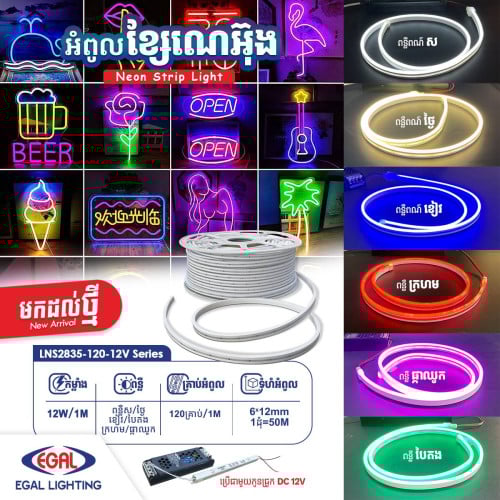 អំពូលខ្សែណេអ៊ុង | LED Neon Strip Light- ពន្លឺពណ៌: ស | ថ្ងៃ | ខៀវ | ក្រហម | ផ្កាឈូក | បៃតង