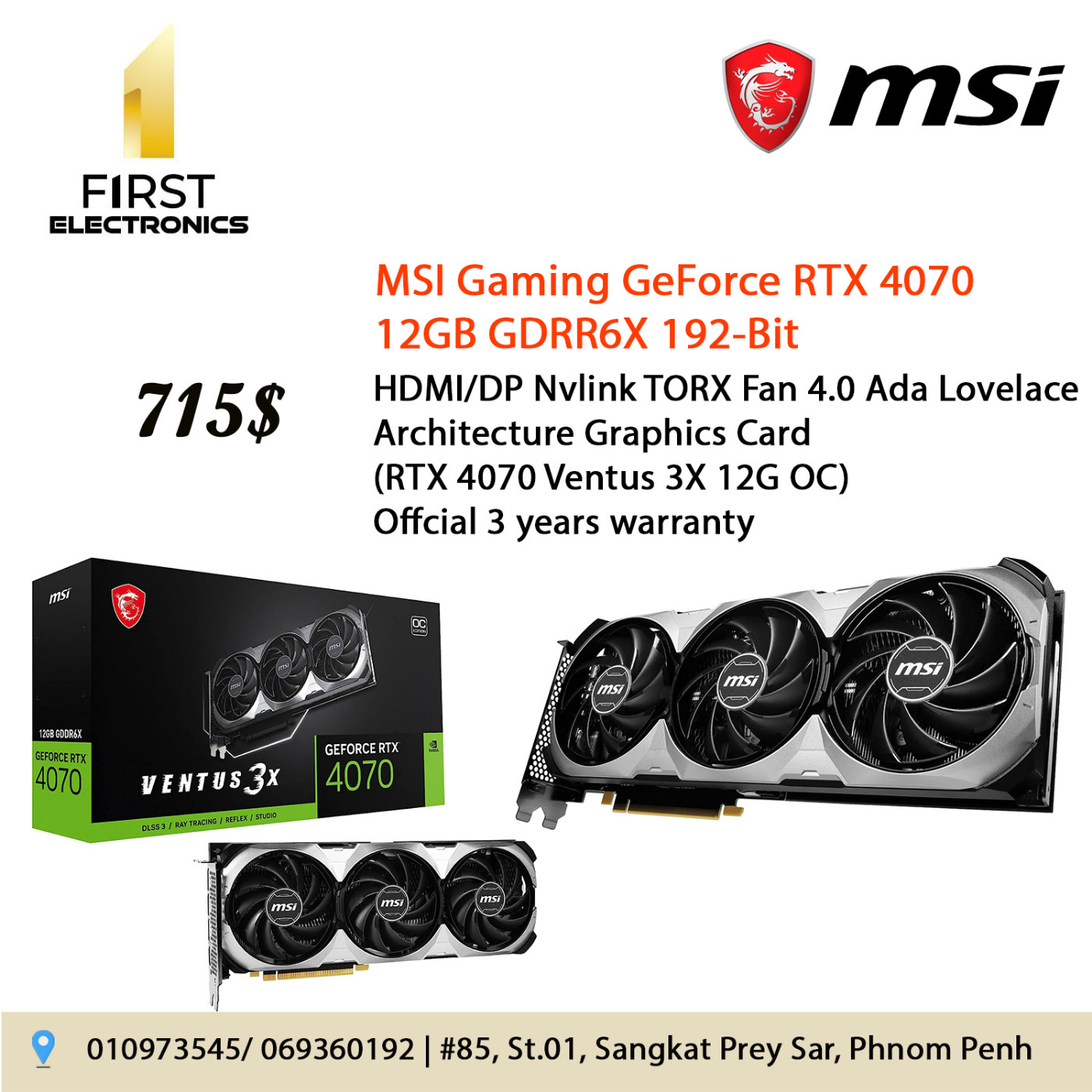  MSI Gaming GeForce RTX 4070 Ti 12GB GDRR6X 192-Bit HDMI/DP  Nvlink TORX Fan 4.0 Ada Lovelace Architecture Graphics Card (RTX 4070 Ti  Ventus 3X 12G OC) : Electronics