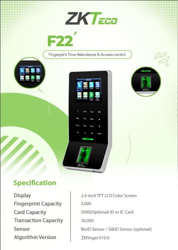 ZKTeco F22 Fingerprint & Time Attendance and Access Control