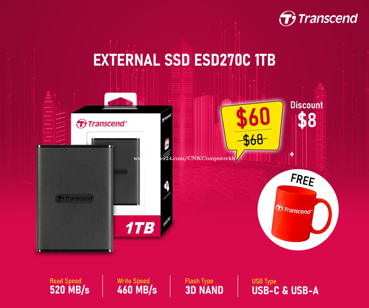 Ssd External Tb Esd C Ts Tesd C Free Red Cup Price In Mittakpheap Cambodia