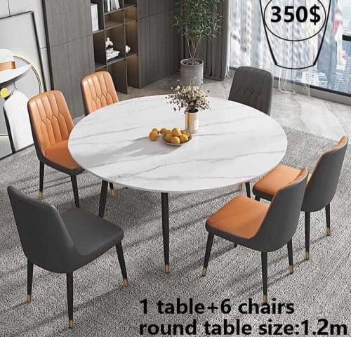 ✅ Marble(120cm) Dining set : តុ1 + កៅអី6  តម្លៃត្រឹមតែ  ក្នុងមួយឆុត