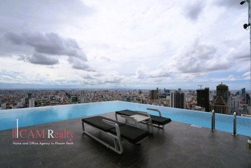 프놈펜에임대주택 | 38th Floor 3 Bedroom Penthouse Condo For Rent in BKK1
