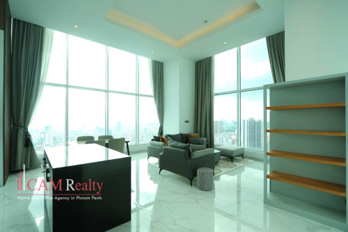 프놈펜에임대주택 | 38th Floor 3 Bedroom Penthouse Condo For Rent in BKK1