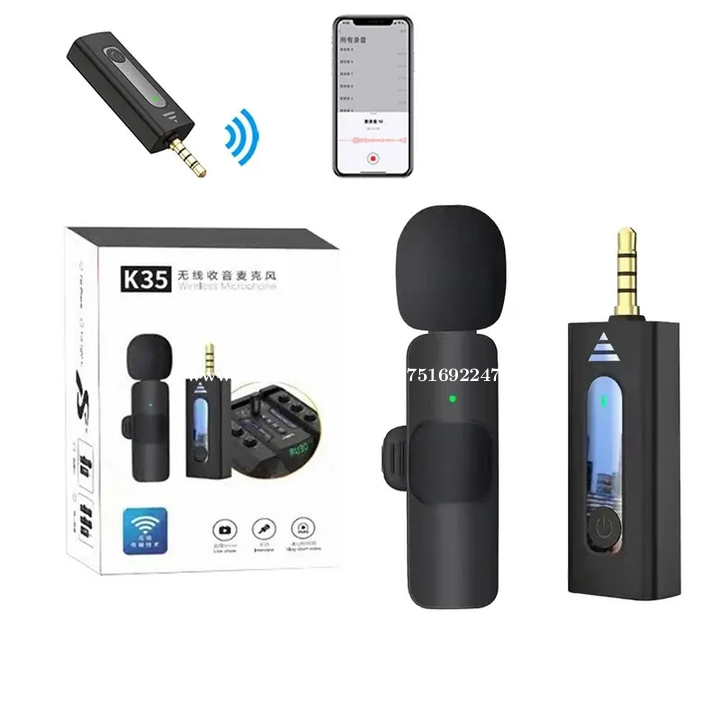 Wireless microphone Audio Recording Mic AUX 3.5mm Lapel Clip