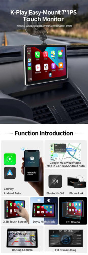 Wireless Carplay Android Auto Portable Easy Install Car Screen Smart  Display Stereo for 12V 24V VAN 7'' IPS Touch Screen Bluetooth 5.0 Mirror  Link: : Electronics & Photo
