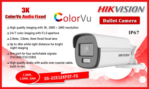 3K ColorVu Audio Fixed Bullet Camera - DS-2CE12KF0T-FS