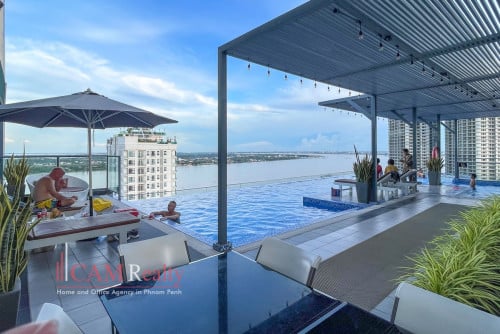 프놈펜 아파트 렌트 Chroy Changvar | 2 bed condo on 7th floor for rent | Swimming pool and gym