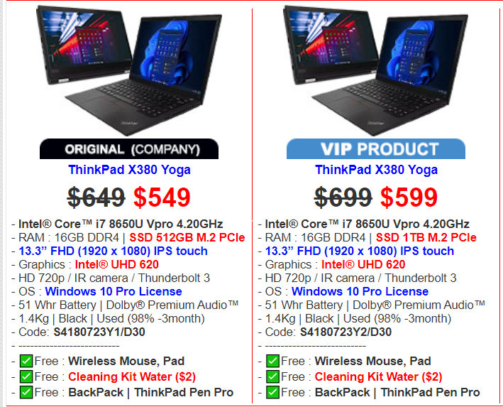 99% ThinkPad X380 Yoga $549 2in1 Touch + Pen price $549 in