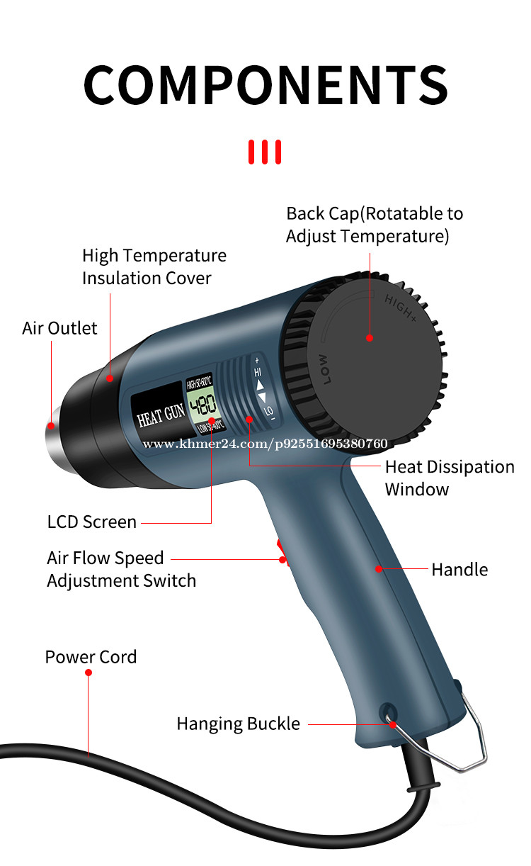 2000W Smart Hot Air Blower Heat Fast Heating LCD Digital