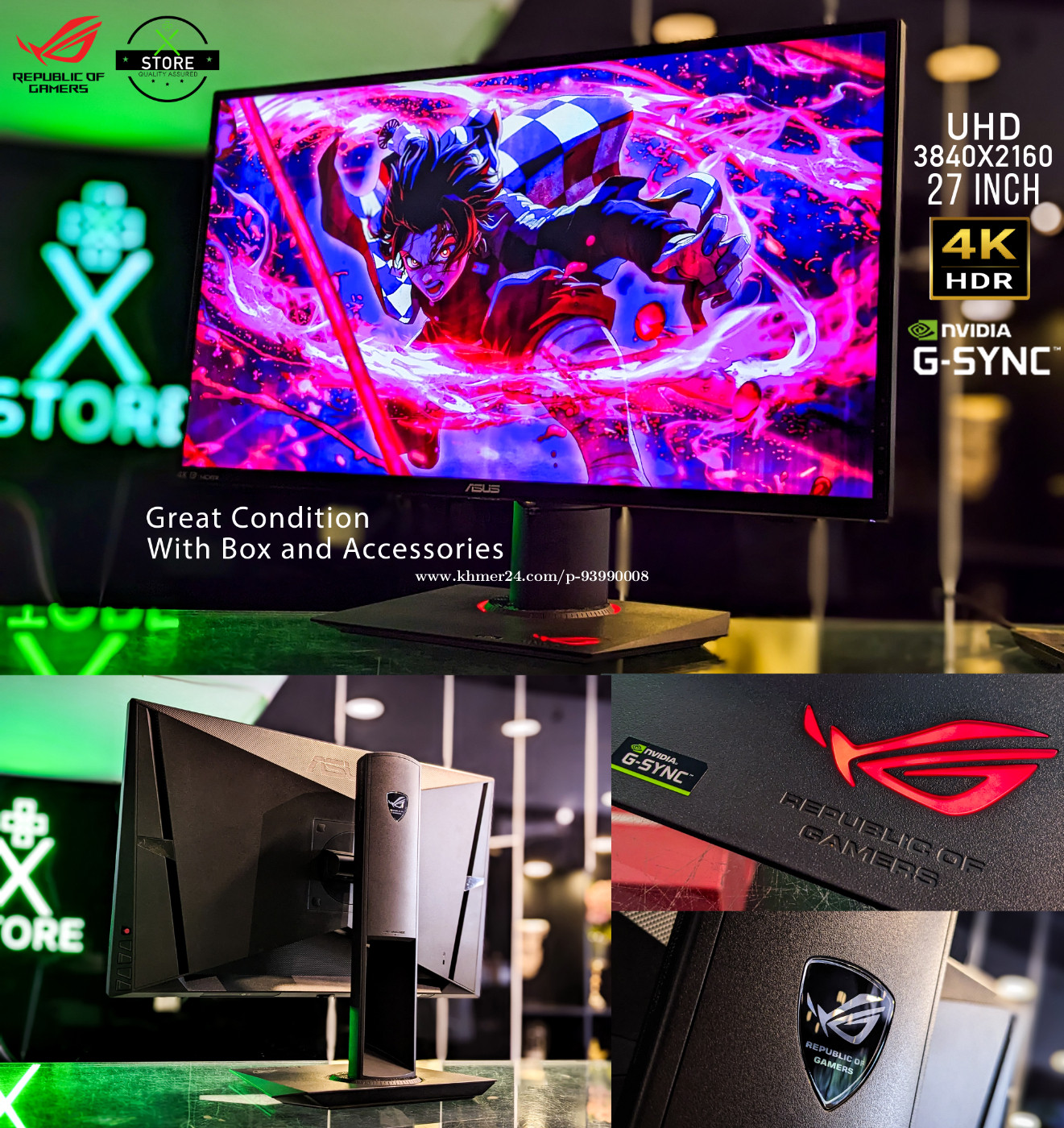 Asus ROG Swift PG27AQ 4K IPSមួយទឹកស្រុកក្រៅភិនភាគស្អាត តំលៃ 255.00