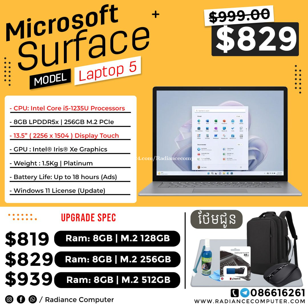 Microsoft 13.5 Surface Laptop 5  Intel Core i5-1235U - 8GB RAM