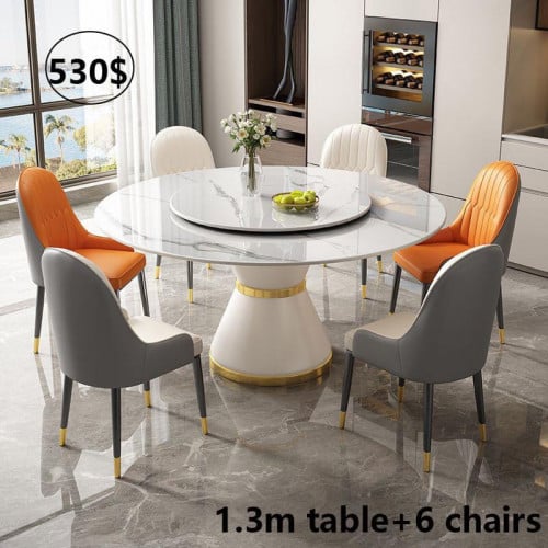 ✅ Marble(120cm) Dining set : តុ1 + កៅអី6 តម្លៃត្រឹមតែ ក្នុងមួយឆុត(តុម៉ាបមានថ្មម៉ាបបង្វិលពីលេី)