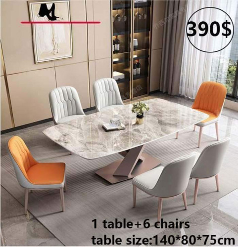 \u2705Dining Marbel set: 1 table + 6 chairs \u2705Size of Table: 140x80x75cm