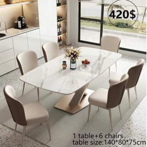 \u27051 table + 6 leather chairs :  per set \u2705Size of Table: 140x80x75cm