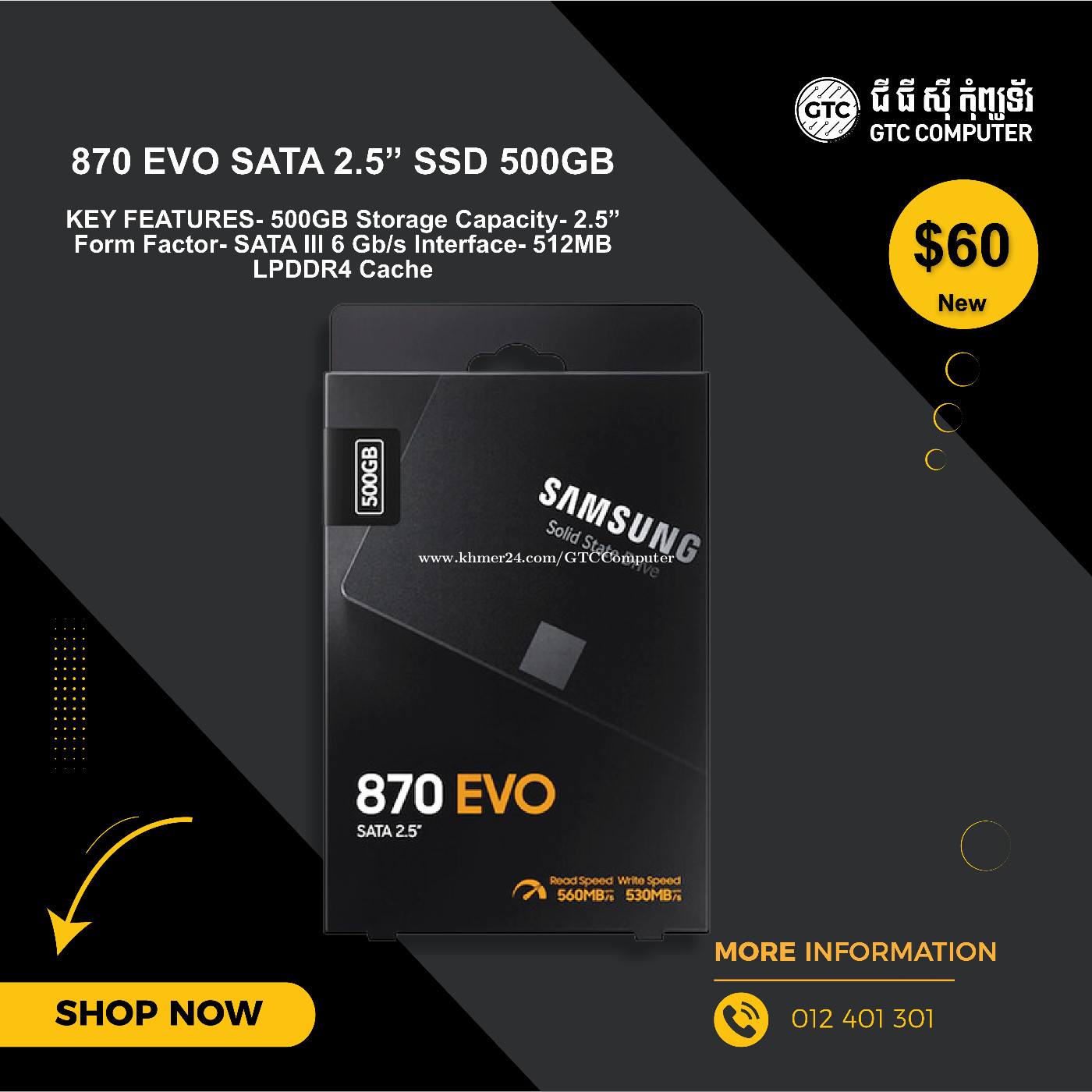 870 EVO SATA 2.5 SSD 500GB Price $60.00 in Veal Vong, Cambodia - GTC  Computer
