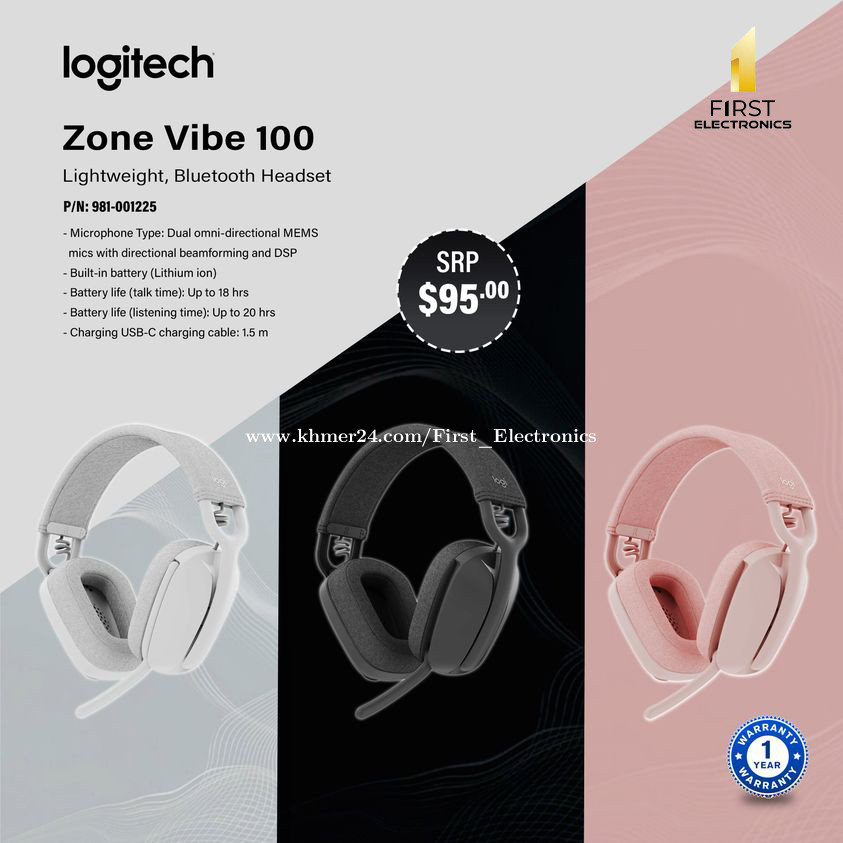 Logitech Zone Vibe 100 Lightweight Wireless Over Ear Headphones