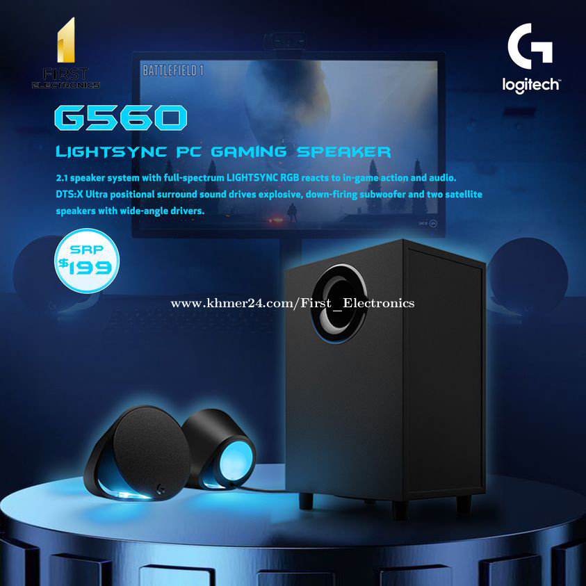 Logitech G560 PC Gaming Speaker System with 7.1 DTS:X Ultra Surround Sound,  Game based LIGHTSYNC RGB, Two Speakers and Subwoofer, Bluetooth, USB
