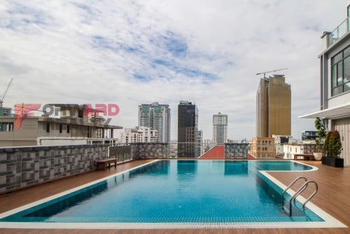 Modern 2 Bedrooms apartment with swimming pool and gym available for rent in BKK1 Area.