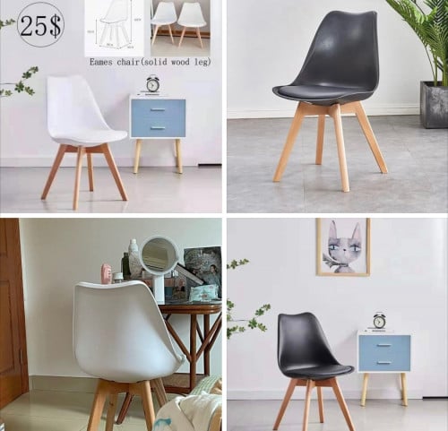 ✅ Eamse Chair(Solid Wood Leg), leather seat: កៅអីជេីងឈេីក្រាស់នឹងមានពូកស្បែកកន្លែងអង្គុយ