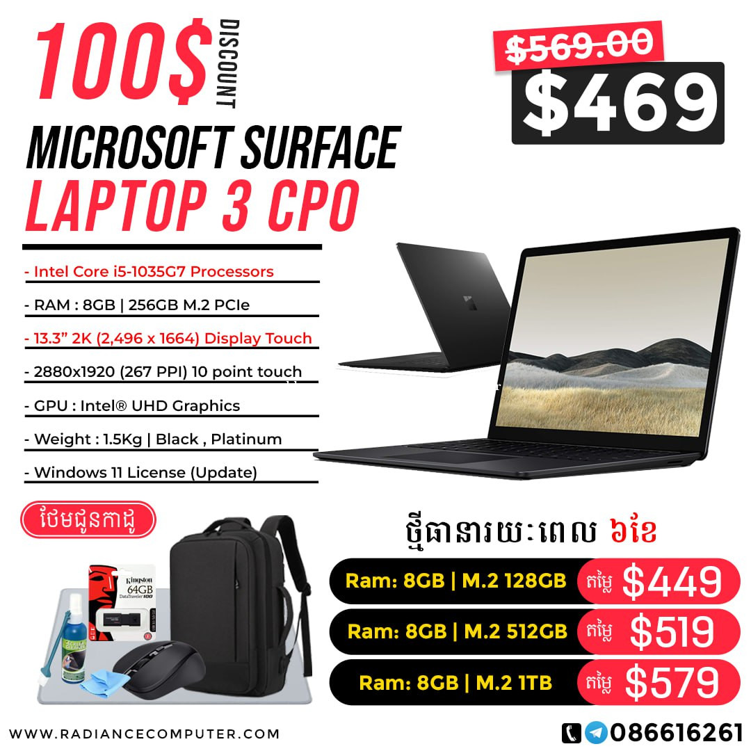 Microsoft Surface Laptop 3 CPO | i5-1035G7 | Ram 8GB D4 | M.2