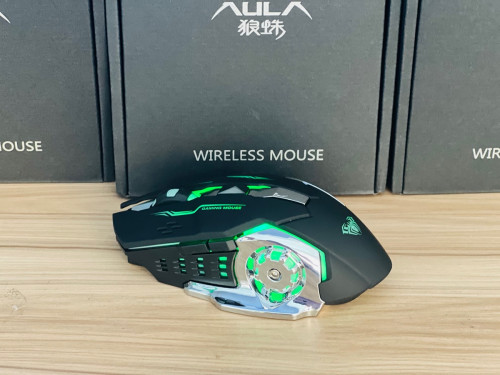 Mouse Gaming AULA Wireless សាកថ្ម ភ្លើងRGB ធ្ងន់ល្អប្រើ