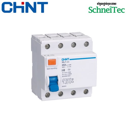 CHINT ឌីសុងទ័រឆក់លោត RCCB NL1-63 4P 25-63A 30mA